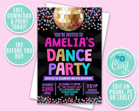 invitations and announcements paper dance party invite instant access personalised dance party