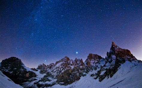 Wallpaper Mountains Sky Night Stars Light Winter 1680x1050