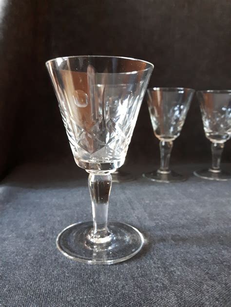 Glass Cross And Olive Wine Glasses Set Of 5 Cut Glass Stemware Etsy