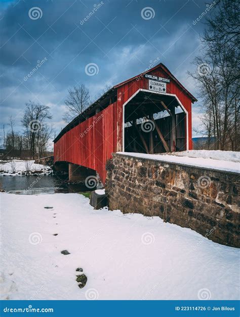 A Covered Bridge With Snow Enslow Bridge Perry County Pennsylvania