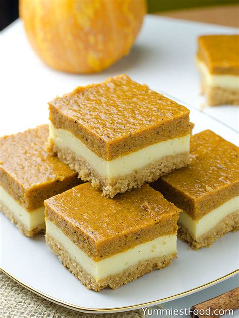Pour the egg mixture over the dry ingredients and mix until evenly distributed. Pumpkin Cheesecake Bars - Recipe from Yummiest Food Cookbook