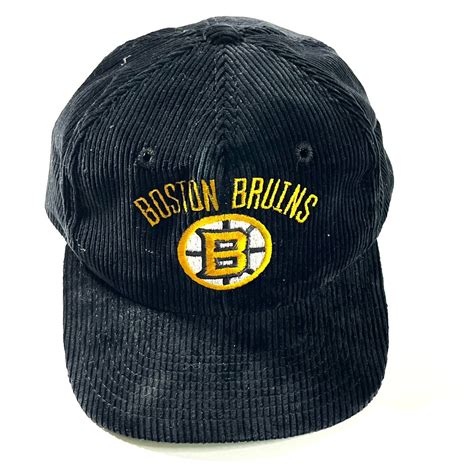 Vintage Vintage 1990s Nhl Boston Bruins Black Corduroy Snapback Hat