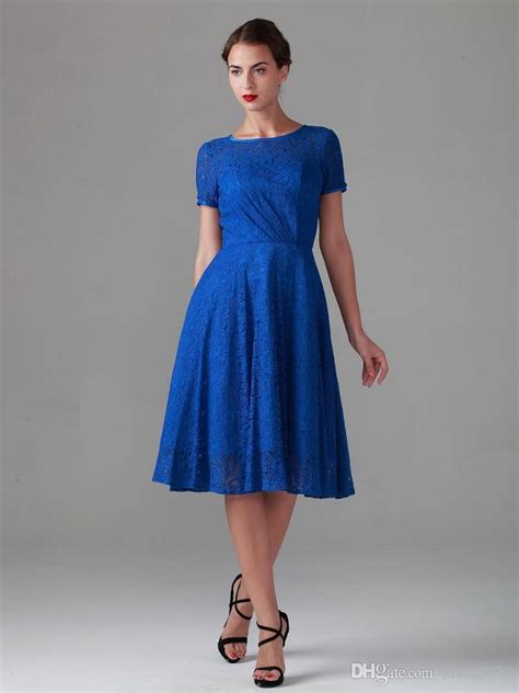 New Royal Blue Vintage Tea Length Lace Mother Of Bride Dresses Short