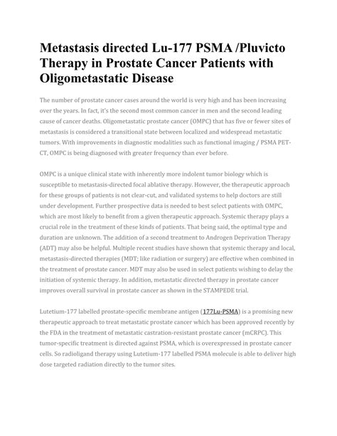 Ppt Metastasis Directed Lu 177 Psma Pluvicto Therapy In Prostate