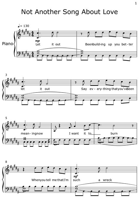 Not Another Song About Love Sheet Music For Piano