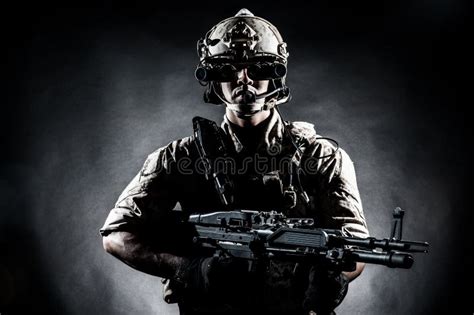 Soldier Man Hold Machine Gun Style Fashion Stock Photography Image