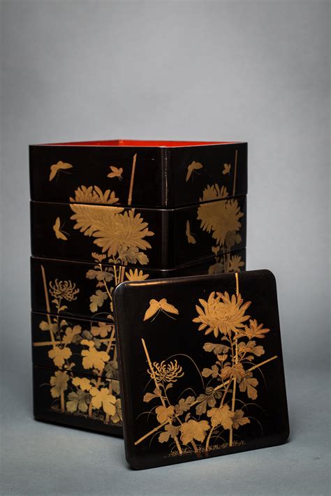 Japanese Black Lacquer Five Tier Box Naga Antiques