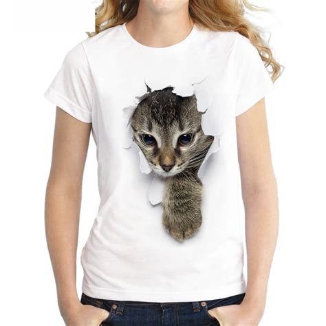 2017 Summer Naughty Cat 3d Lovely T Shirt Women Printing Originality O Neck Short Sleeve T Shirt