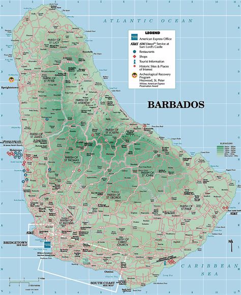 Large Detailed Physical And Tourist Map Of Barbados Barbados Large