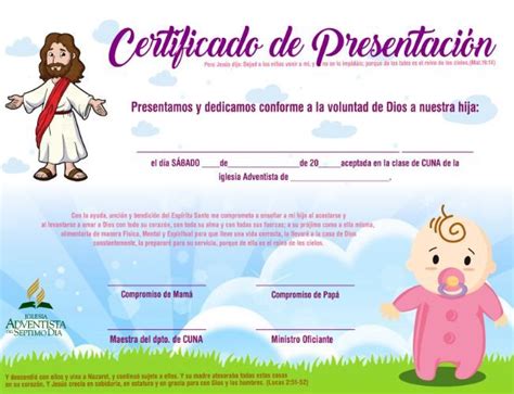 Certificado Niña Ministerio Infantil Iglesia Adventista Certificate