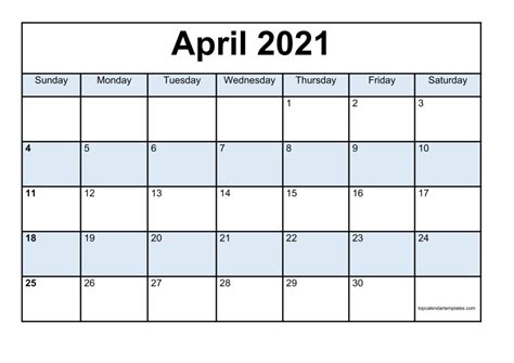 Printable Blank Calendar 2021 Monthly No Download