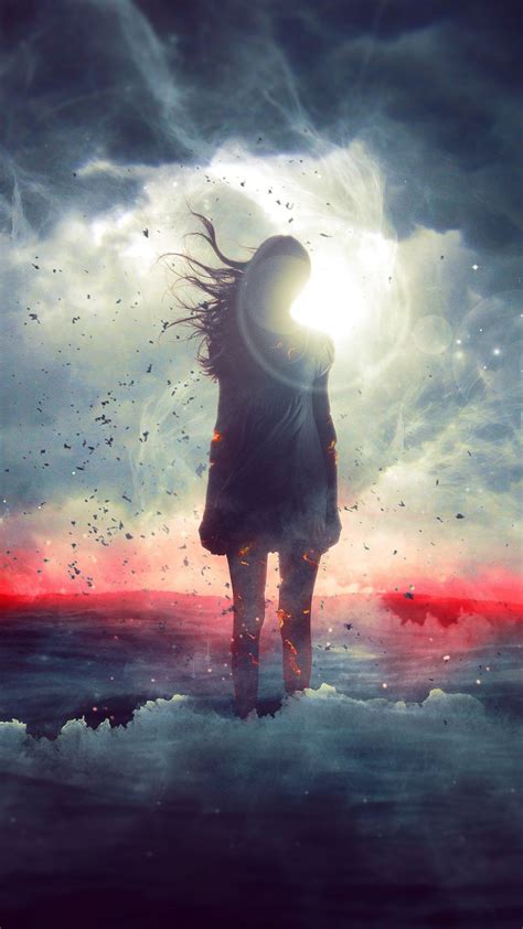 Woman Outdoor Surreal Fantasy Silhouette Clouds Art Wallpaper