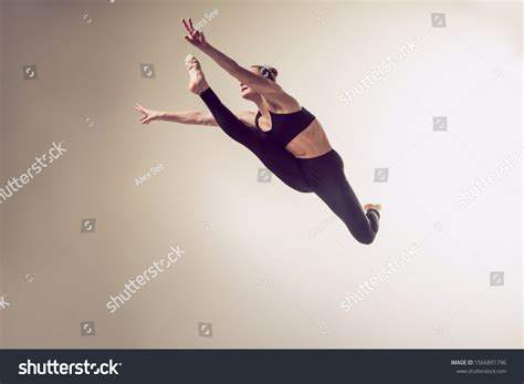 Flexible Russian Gymnast Jumping Longitudinal Twine Stock Photo Edit