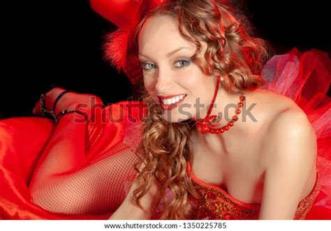 Sexy Burlesque Dancer Stripper Red Corset Stock Photo