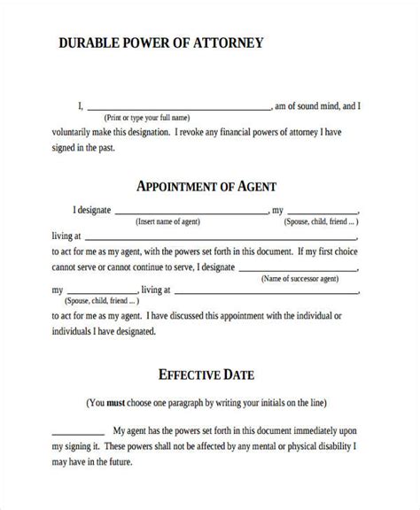 Free Blank Printable Durable Power Of Attorney Forms