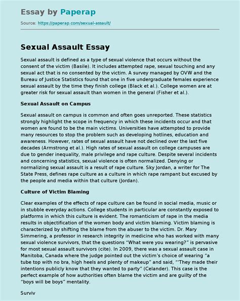 Understanding Sexual Assault Free Essay Example