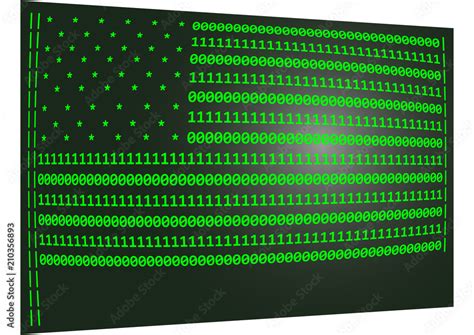 American Flag In Ascii Style In Green Color Vector Illustration Stock
