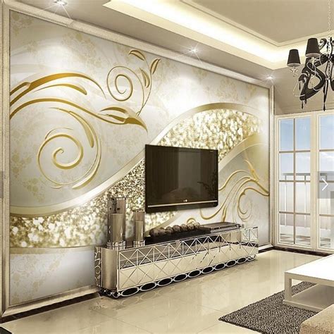 Abstract European 3d Gold Wall Paper Mural Large Size For