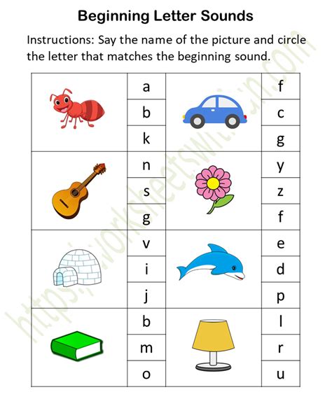 Course English Preschool Topic Initial Sound Worksheets Circle