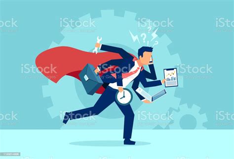 Vector Of A Business Man Super Hero Running In A Hurry Multitasking