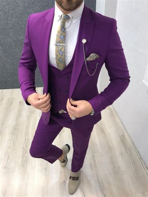 Men Suits Purple Wedding Groom Wear Suit 3 Piece Suit One Etsy