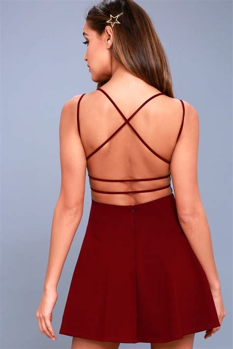 Sexy Wine Red Dress Backless Dress Skater Dress Pretty Red Dress Cute Red Dresses Modest