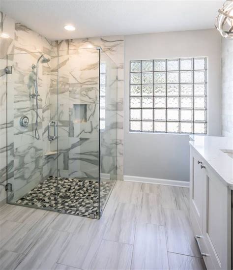 Walk In Shower In Master Bathroom Happy Floors Paint Stone White Tile
