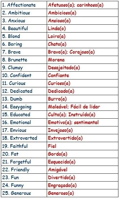 English For Brazilian People Efbp Lista Com 70 Adjetivos Em Inglês