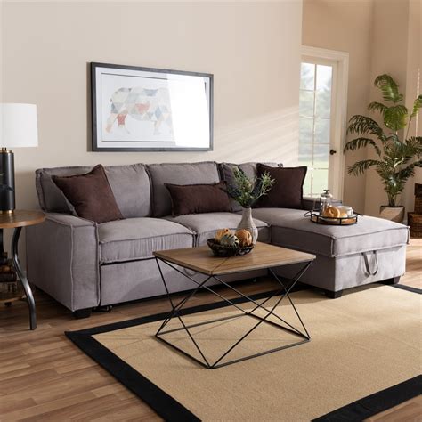 Baxton Studio Emilie Right Facing Convertible Fabric Sectional Sofa