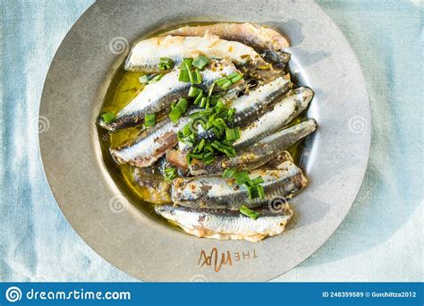 Traditional Spanish Pintxos Of Cantabrian Anchovies In Olive Oil Stock Image Image Of Greece