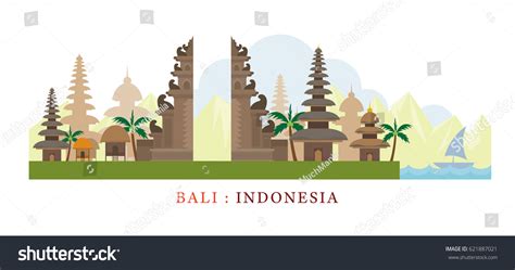 Bali Indonesia Travel Attraction Landmarks Tourism Stock Vector