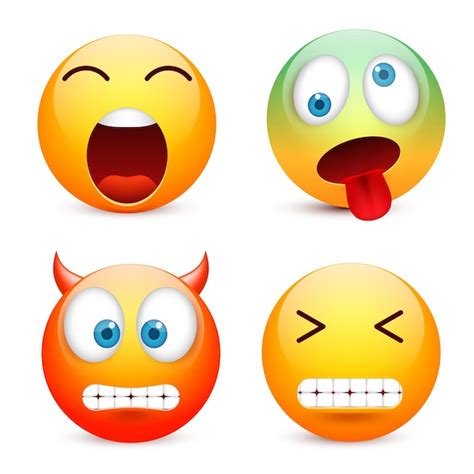 Premium Vector Smiley Emoticon Set Yellow Face With Emotions Mood
