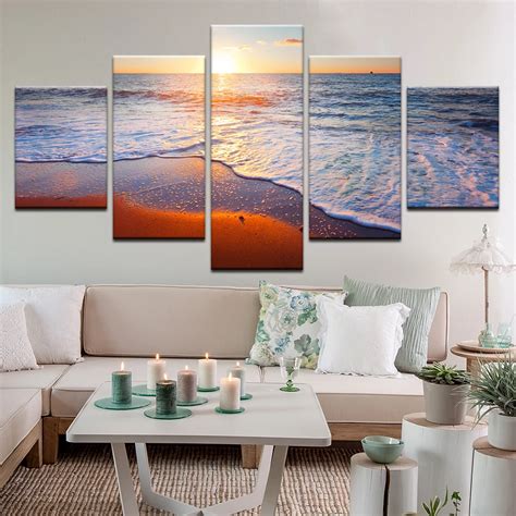 5 Piece Canvas Art Paint Sunset Seascape Beach Decorative Canvas Wall