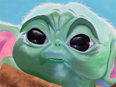 Mandalorian Grogu Baby Yoda Oil Painting Canvas Print 24 X 36 Inches