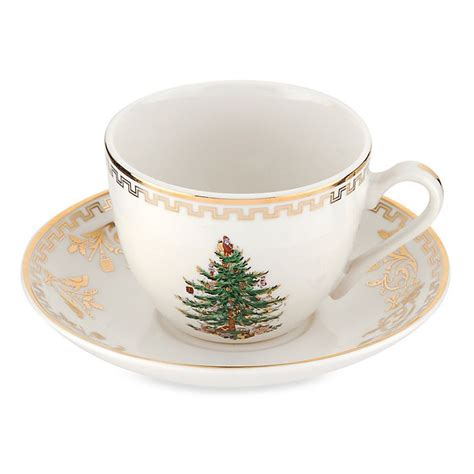Spode Christmas Tree Gold Teacups And Saucers Set Of 4 Bed Bath