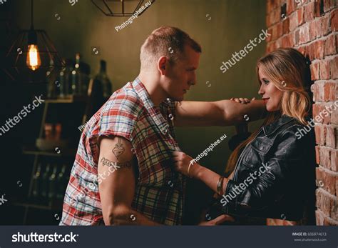 Couple Flirting Bar Looking Each Other Stock Photo 606874613 Shutterstock