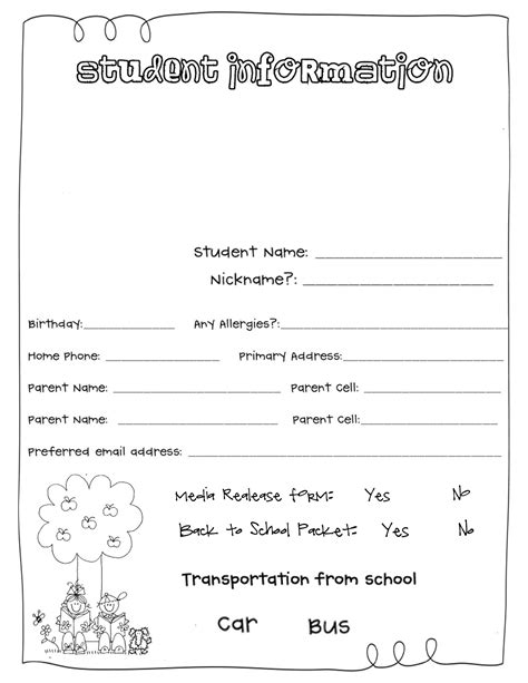 Free Printable Student Information Sheet For Teachers Web Free Teachers