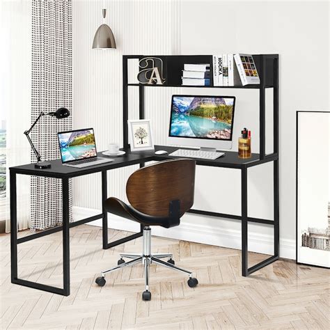 Goplus 495 In Black Moderncontemporary Computer Desk Hutch Included