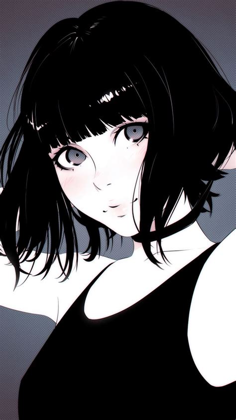 Girl Dark Hair Short Digital Artwork Stare 720x1280 Wallpaper Anime Art Girl Art Girl