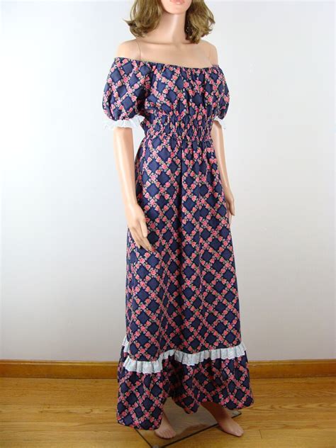 Vintage Floral Dress 70s Off The Shoulder Dress Ruffle Maxi Etsy