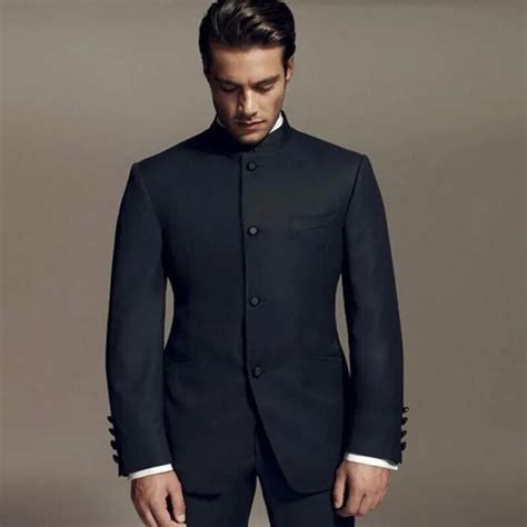 2018 Latest Designs Bruce Lee Style Black Groom Mens Suit Tuxedos Black