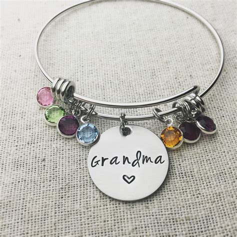 Personalized Grandma Bangle Bracelet Hand Stamped T For Etsy