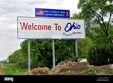 Welcome To Ohio Sign On Interstate 80 Entering From Pennsylvania Stock