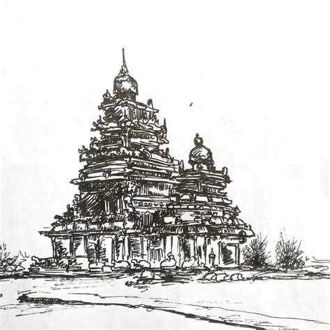 Quick Sketch Of Mahabalipuram Temple Using Gelpen Rchennai