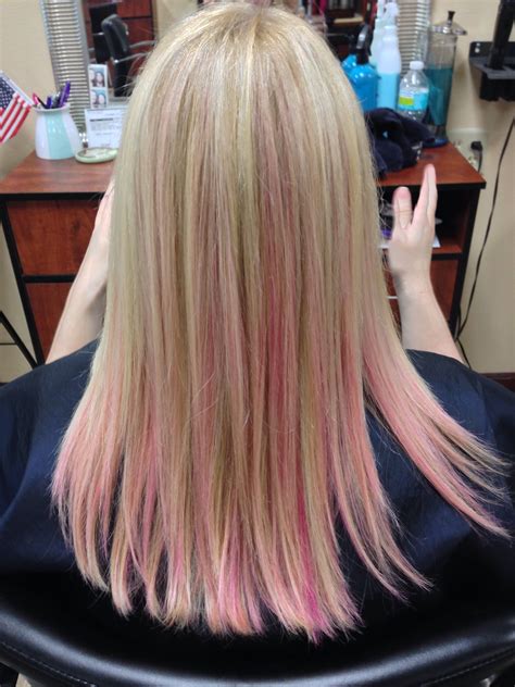 Fun Pink Highlights Pink Blonde Hair Blonde Hair With Pink
