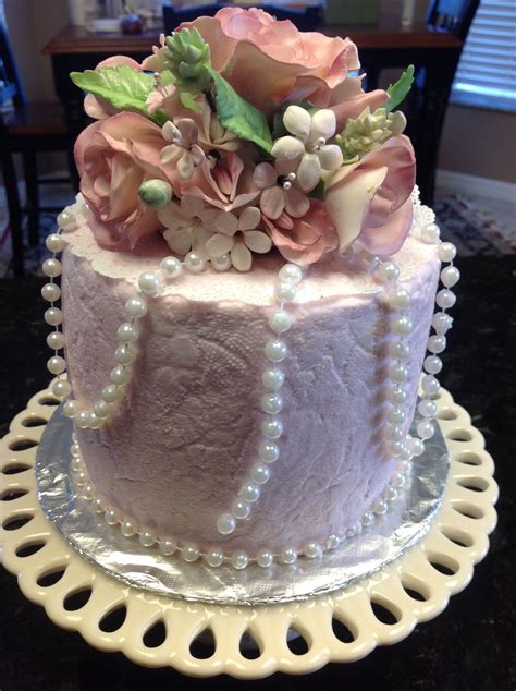 It's not easy finding the right birthday gift. Flowers and Pearls...vintage cake. Birthday cake. (With ...