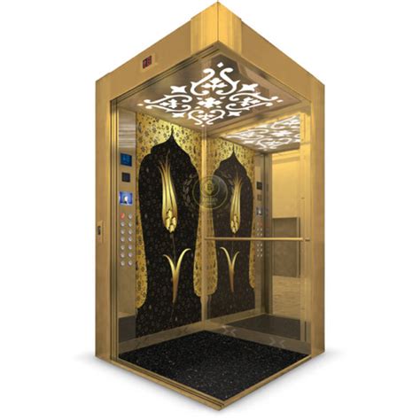 کابین آسانسور استیل طلایی کد 10313 قیمت خرید کابین آسانسور استیل طلایی