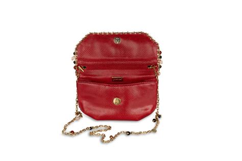 Judith Leiber Red Karung Semiprecious Stones Gold Chain Bag Clutch For