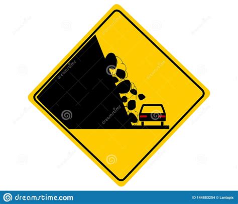 Traffic Sign With Car And Falling Rocks Stock Vector