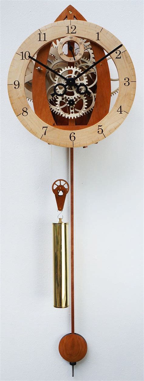 Large Wooden Mechanical Skeleton Wall Clock With Pendulum Etsy Uk